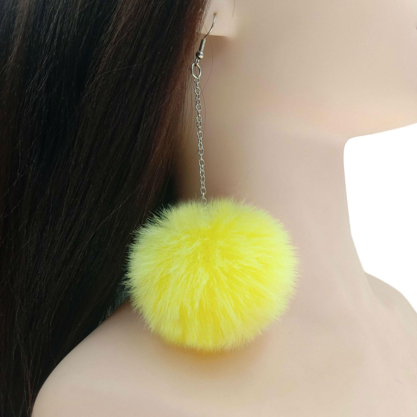 Plush Fur Ball Ear Hook Ethnic Style Popular Sier Chain Earrings