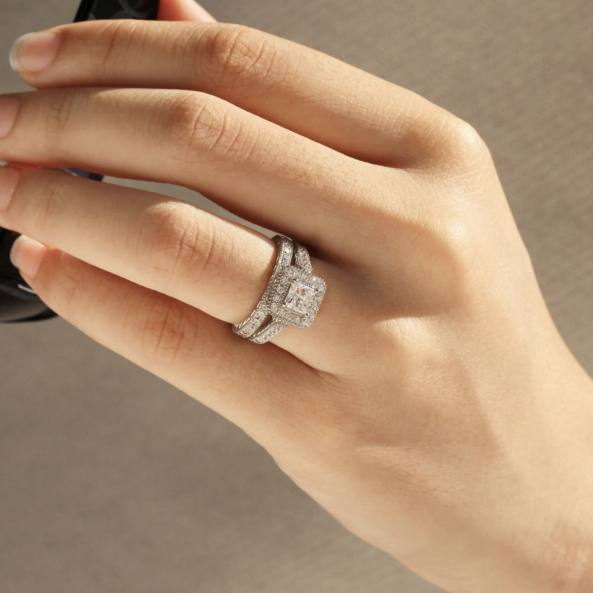 Couple Wedding Alloy Inlaid Square Zircon Rings