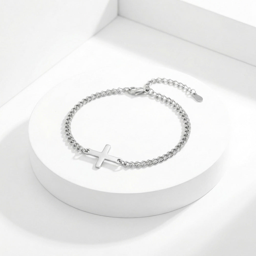 Men's Stainless Steel Gold Cross Slim Chain Simple Bracelet