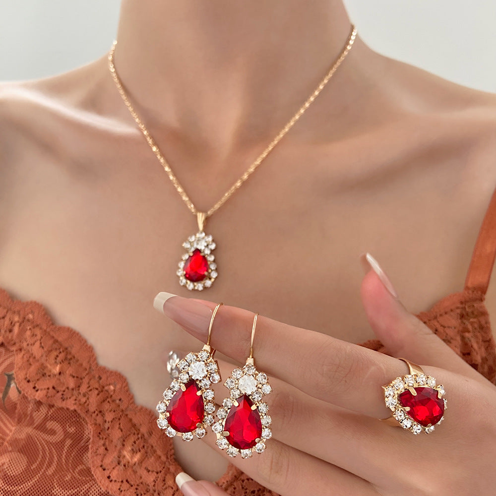 Water Drop Personality Fashion Color Rhinestone Rings