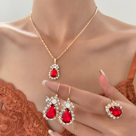 Water Drop Personality Fashion Color Rhinestone Rings