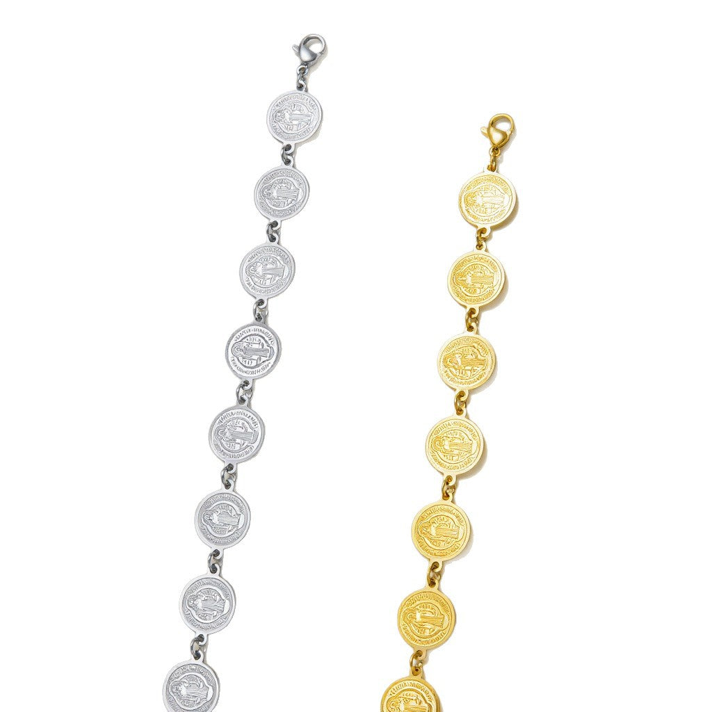 Circle Steel Ball Gold Coin Priest Stainless Titanium Niche Bracelet