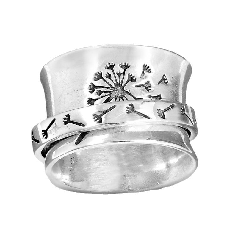 Retro Creative Carved Dandelion Can Be Rotatable Simple Trend Rings