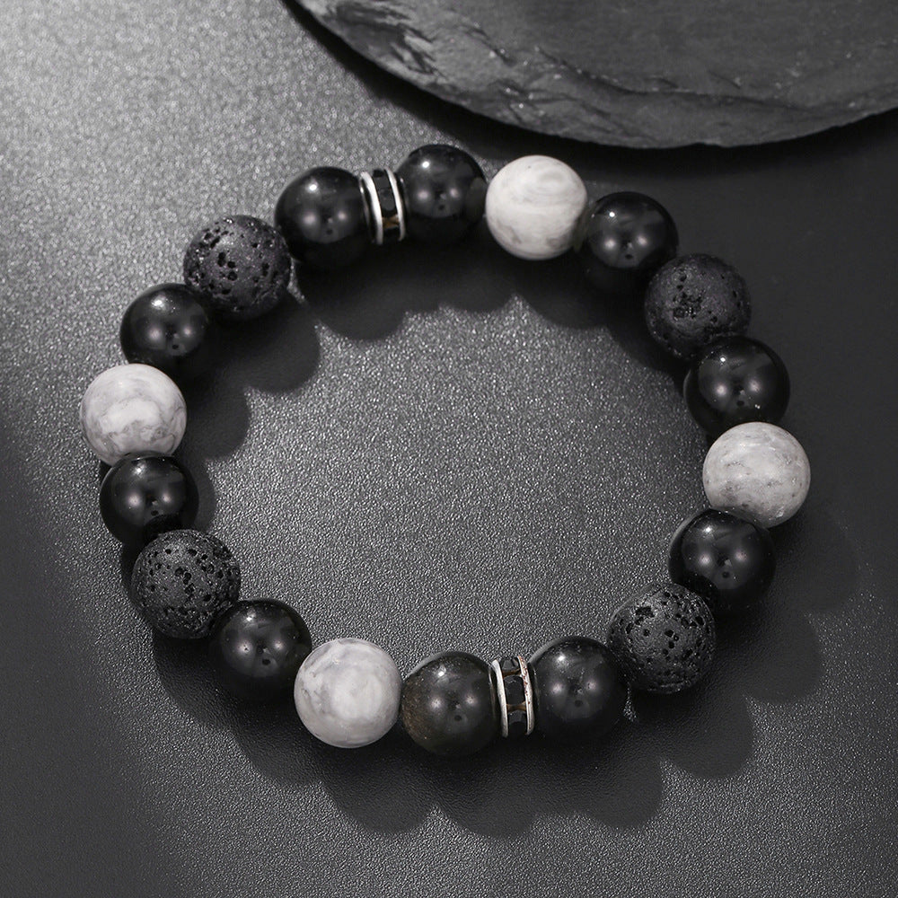 Men's Volcanic Rock Map Stone Beaded Weave Bracelet