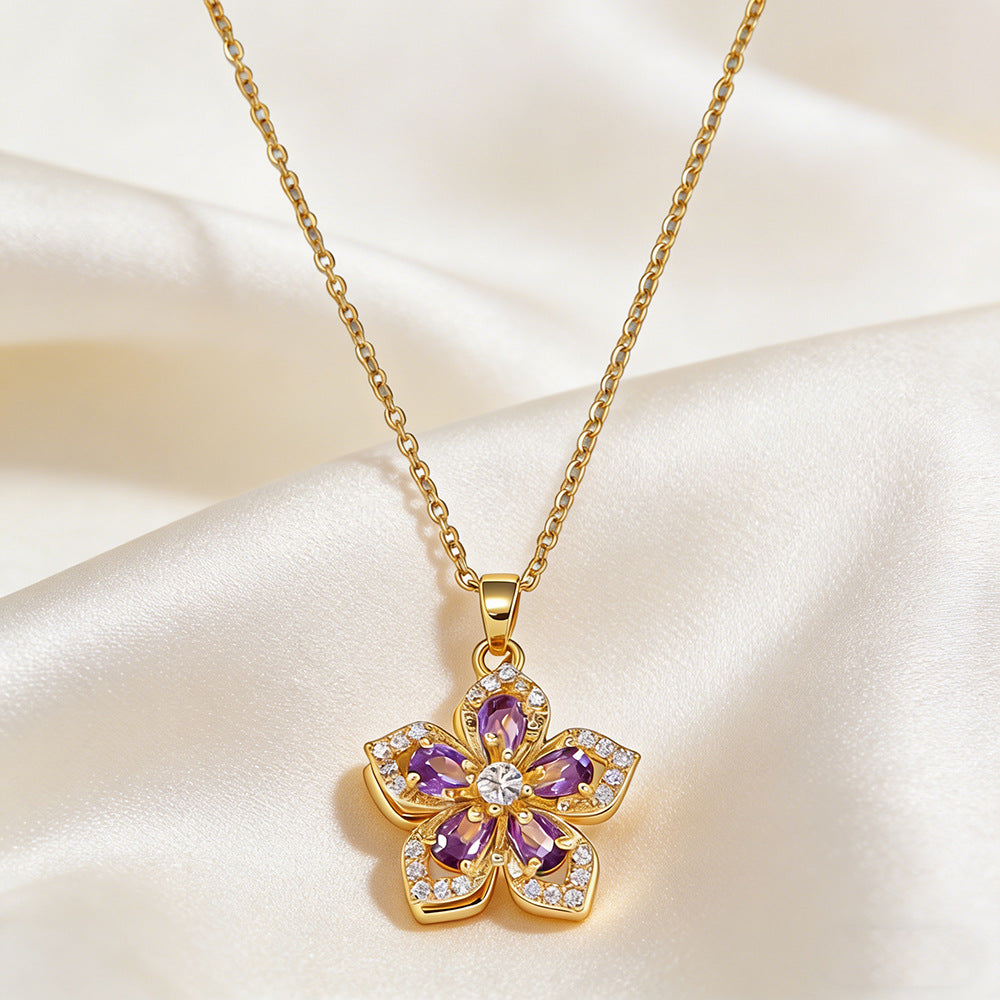 Women's Zircon Light Luxury High-grade Rotating Flower Fashion Titanium Steel Clavicle Necklaces