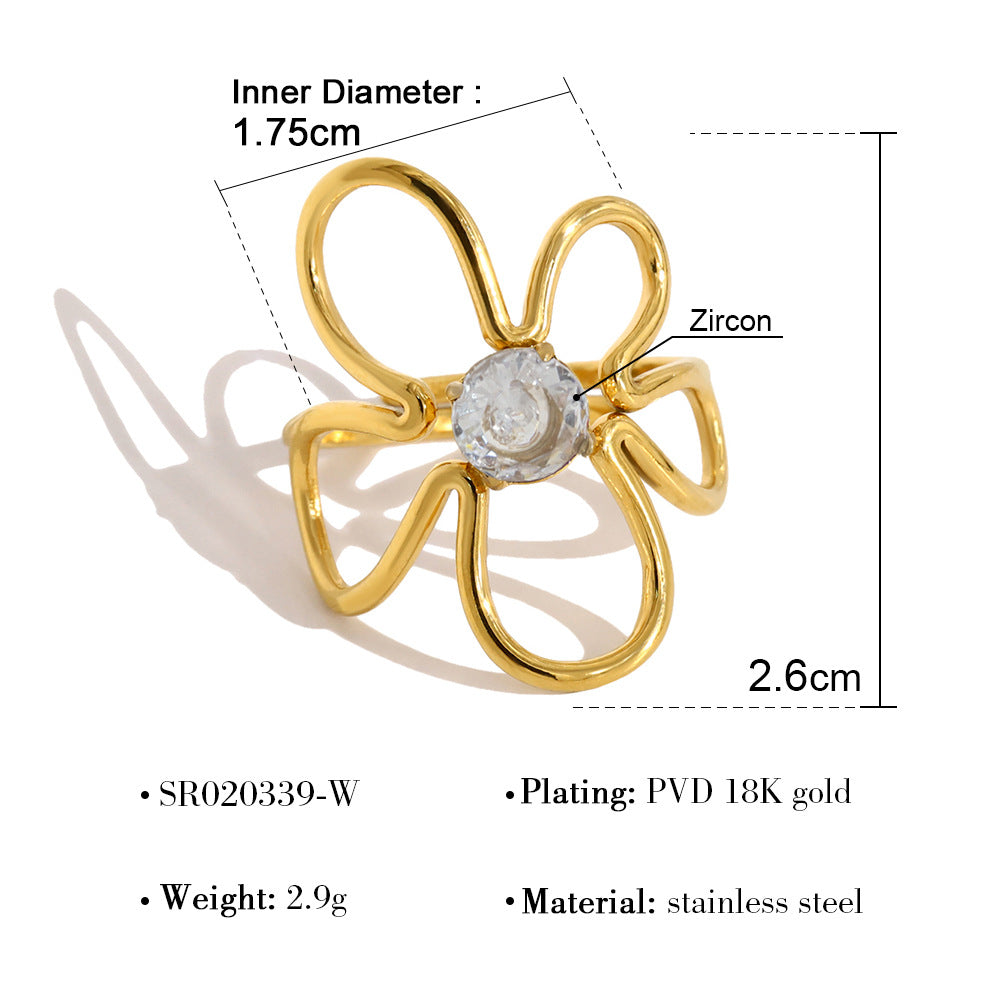 Wind Wild Stainless Steel Flower Zircon Hollow Line Ring