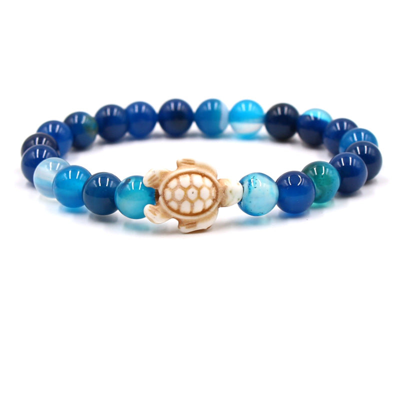 Women's & Men's Natural Yellow Tiger's Eye Beads Turquoise Turtle Bracelet