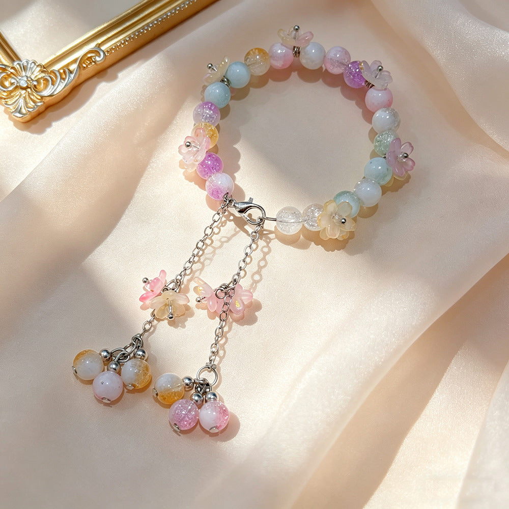 Mori Style Flower Green Super Temperament Show White Crystal Bracelet