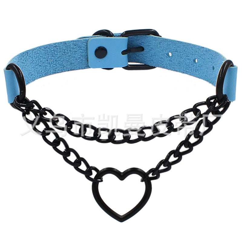 Black Chain Neckband Fashion Leather Love Heart Neck Collar