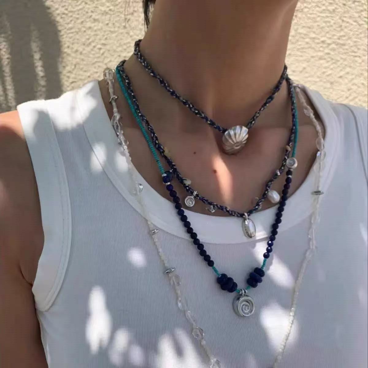 Pleated Shell Braid Rope Conch Niche Designer Hand-knitted Vintage Necklaces