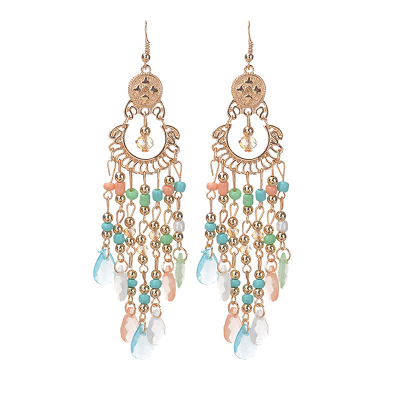Women's Exotic Tassel Beaded For Bohemian Retro Exaggerated Long Earrings