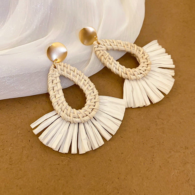 Style Sier Needle Resin Rattan Beads Round Fashion Earrings