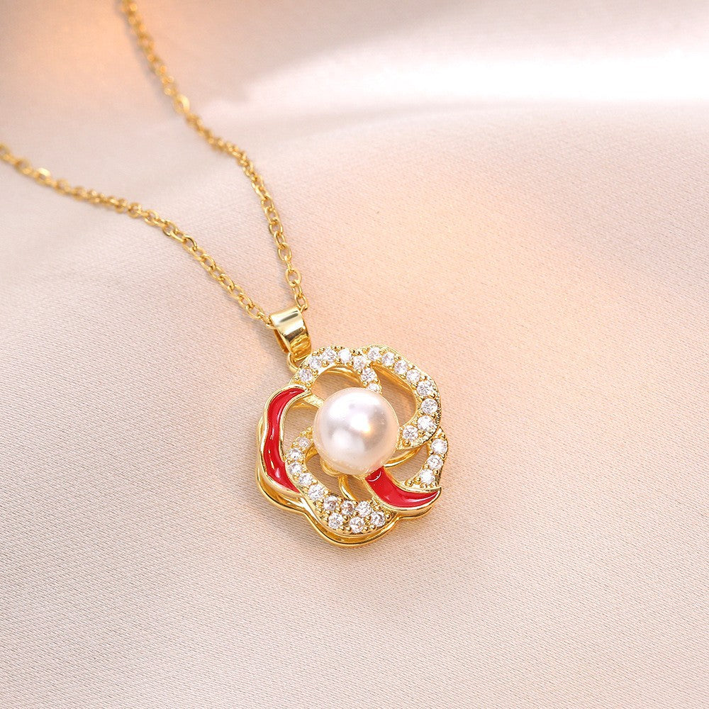 Women's Colorful Flower Titanium Steel Clavicle Chain Necklace