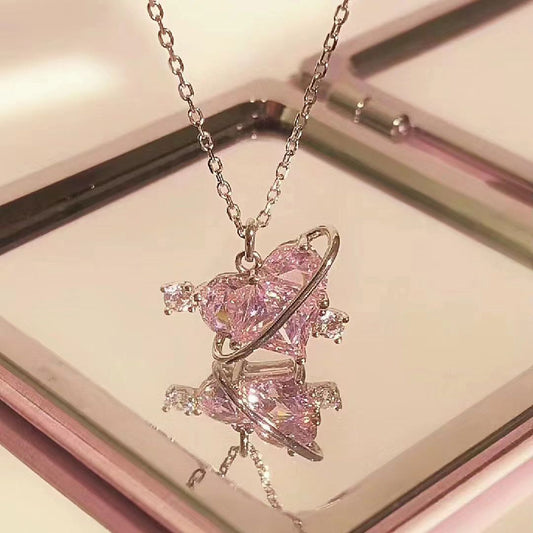 Love Planet Female Light Luxury Pink Heart Clavicle Chain For Necklace