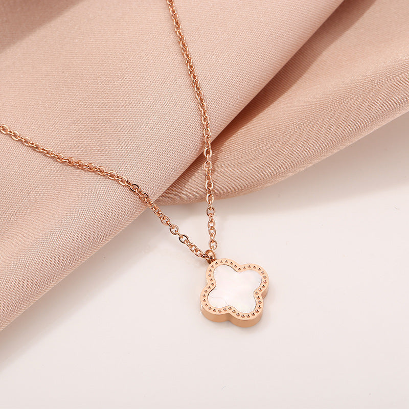 Women's Simple Rose Gold Clover Titanium Steel Necklaces