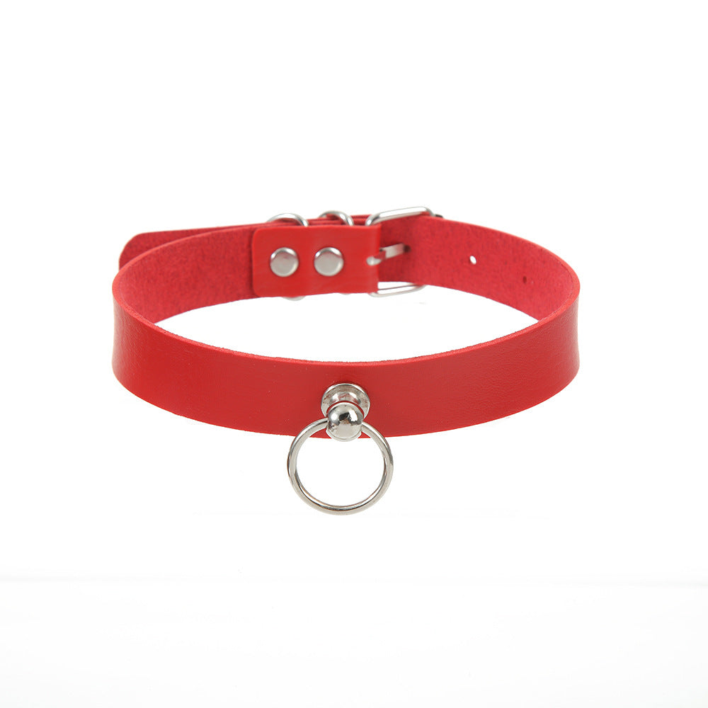 Women's Simple Round Wind Black Punk Leather Alloy Vintage Neck Collar