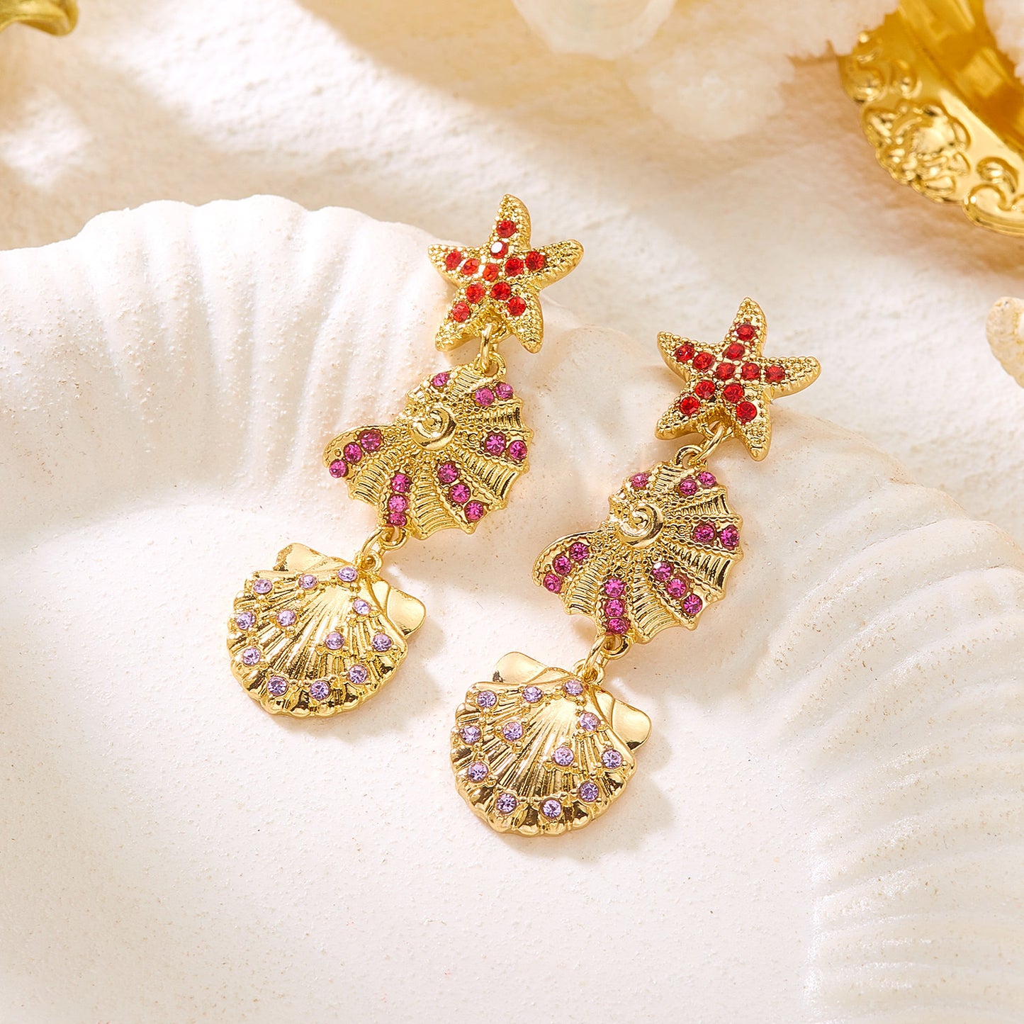 Summer Ocean Series Full Diamond Starfish More Than Coconut Tree Earrings