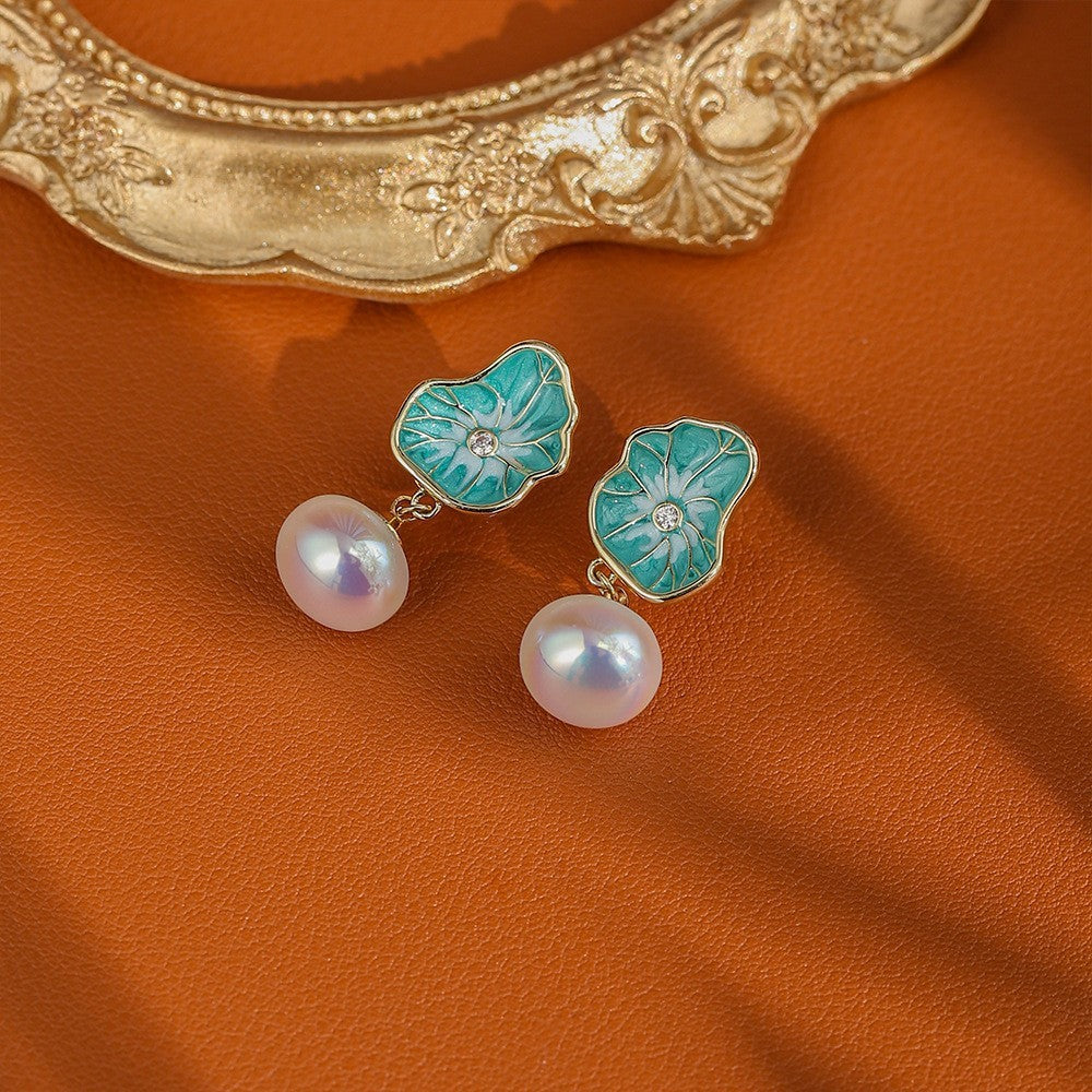 Glazed Fan-shaped Female Niche Advanced Design Multiple Ways Earrings