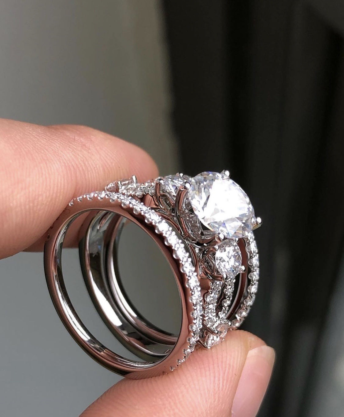 Women's Fashion Diamond Suit Engagement Sier Rings