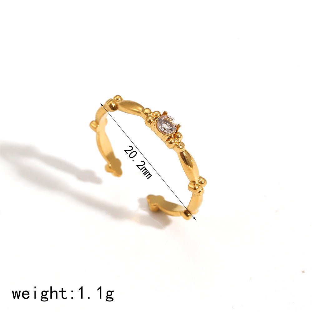 Special Interest Light Luxury Design Gold Stainless Steel Inlaid Zircon Rings