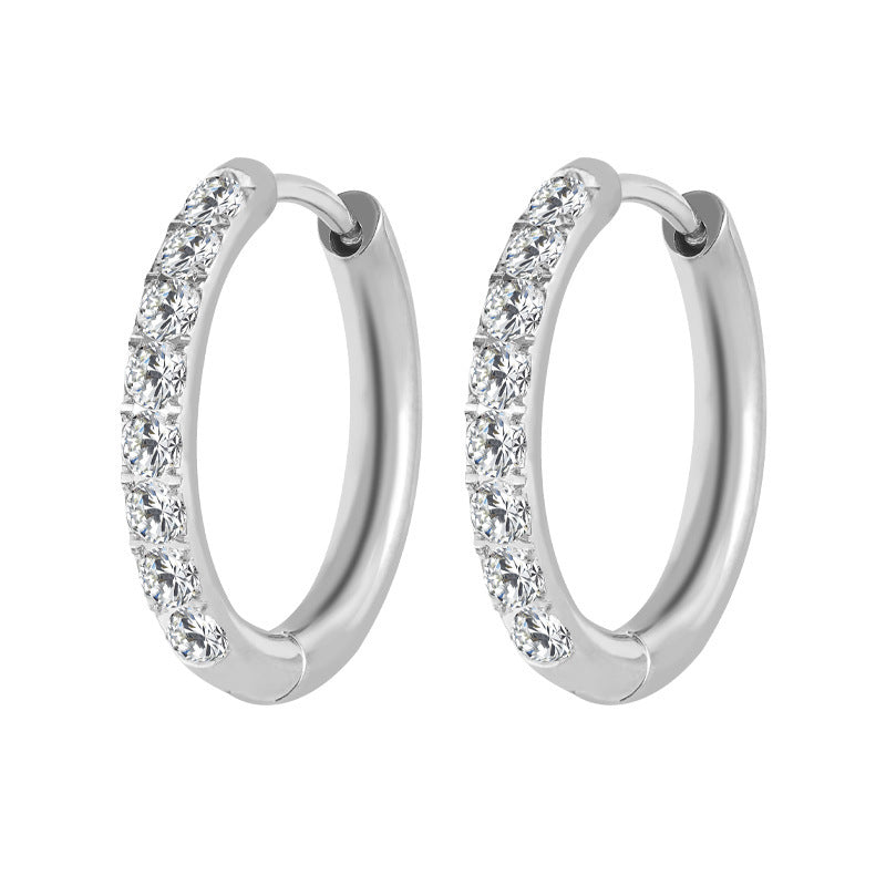 High Quality Carved Stainless Steel Studded With Zircon Titanium Earrings