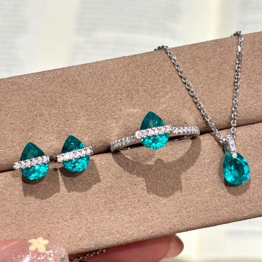 Planetary Water Drop Blue Drop-shaped Diamond Inlaid White Necklaces