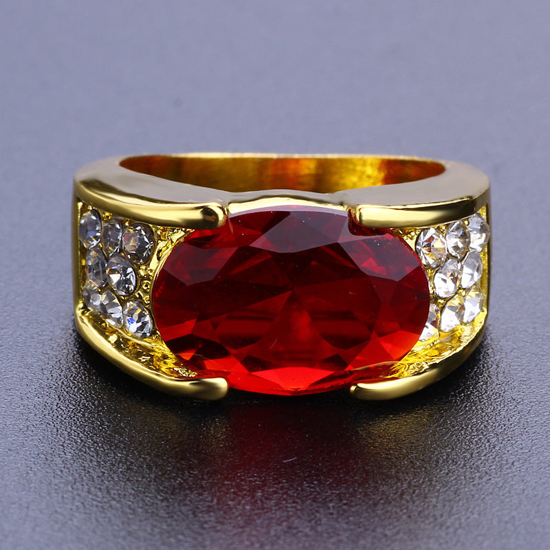 Women's & Men's Plated Black Gun Gold Inlaid Ruby Rings