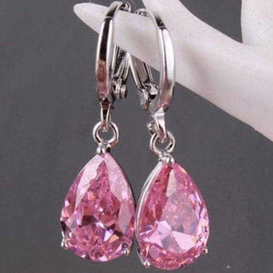 Inlaid Pink Zircon Female Engagement Korean Earrings
