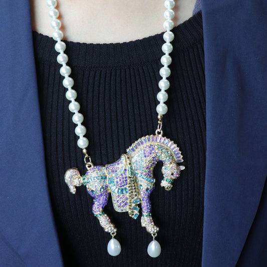 Fashion Trendy Tang Tricolor Horse Brooch Brooches