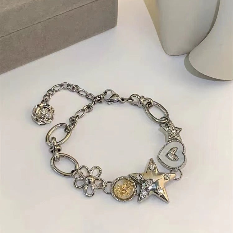 Chinese Style Punk Stars Heart Button Mild Luxury Bracelet