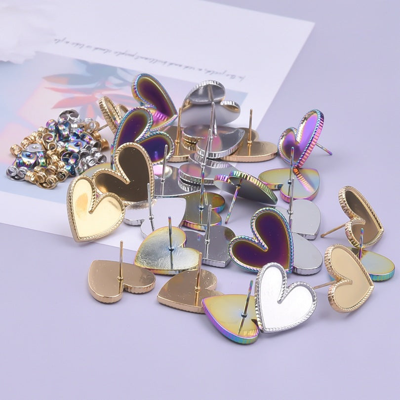 Stainless Steel Heart-shaped Base Support Titanium Piercing Stud Earrings