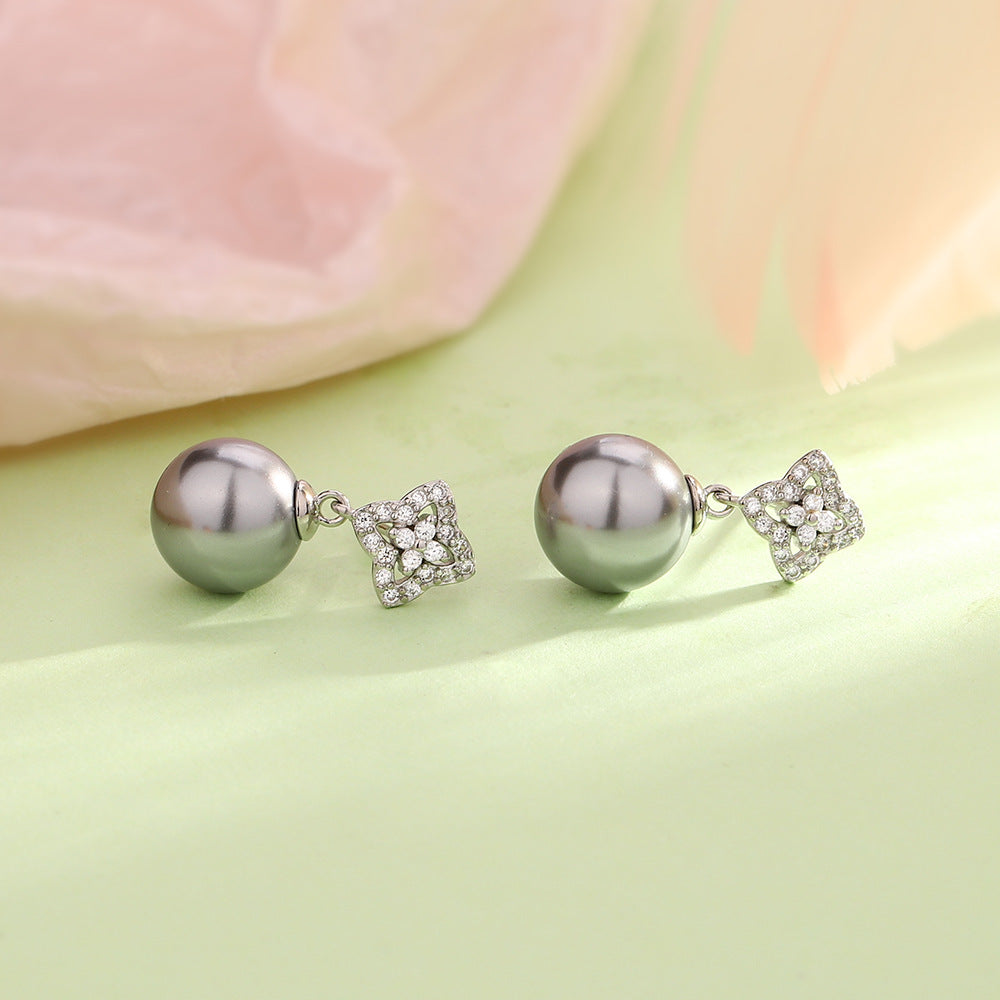 Eardrops Chic Gray White Pearl With Rings