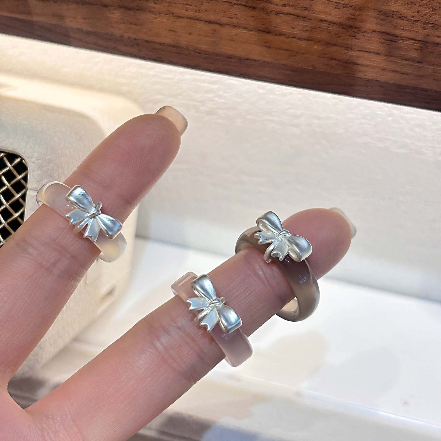Sweet Sier Bow Chalcedony Female Niche Personality Stylish Ring