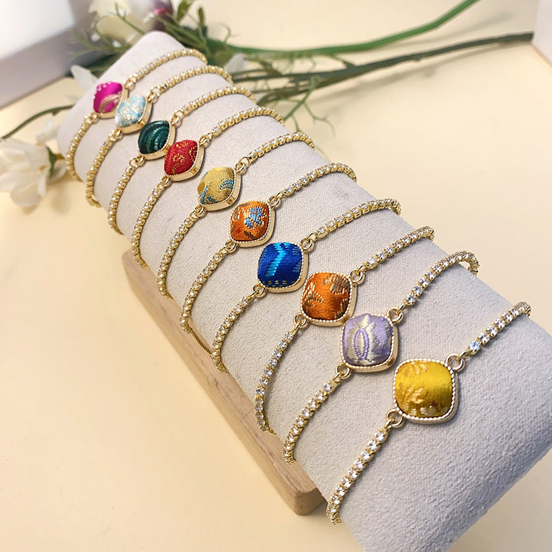Brocade Geometric Square Chinese Rhinestone Pull Adjustable National Bracelets