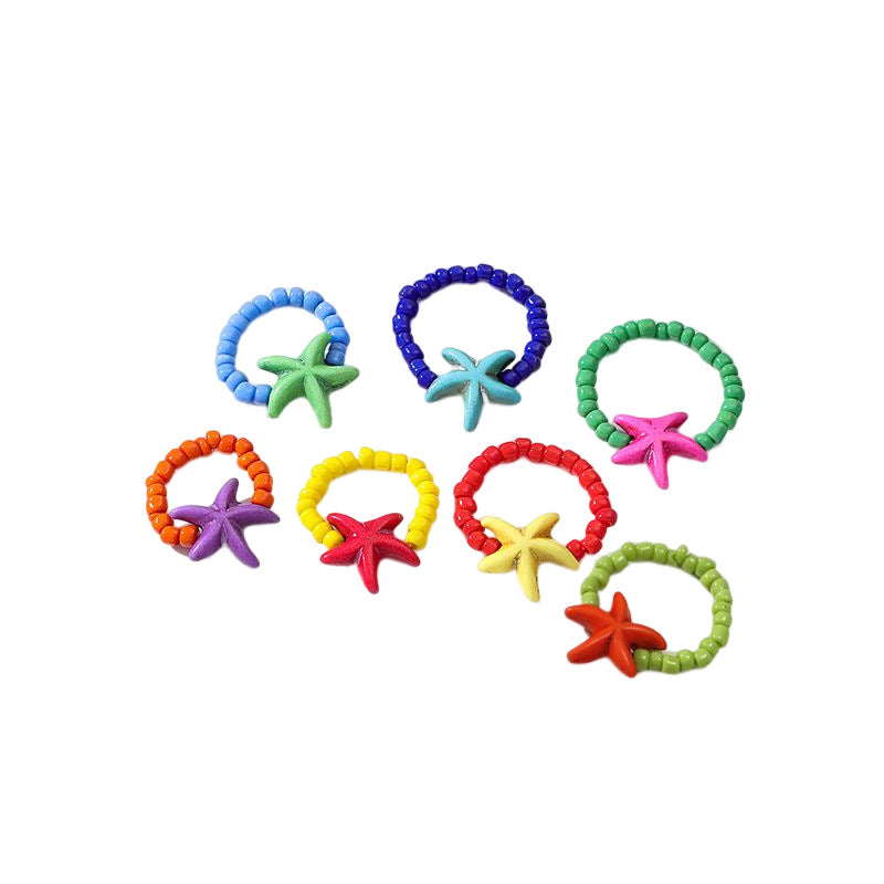 Fashion Hand-woven Starfish Beaded Jewelry Glass Rings