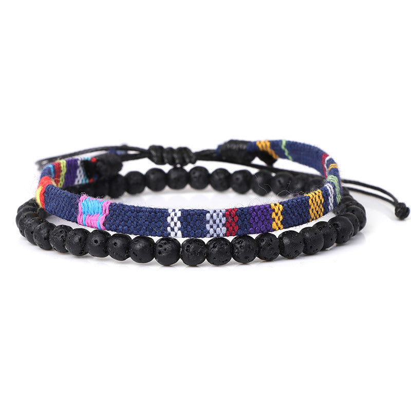 Men's Fabric Woven Retro Simple Volcanic Rock Bracelet
