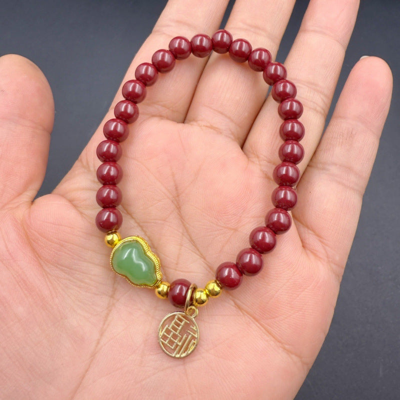 Women's Cinnabar Female Life Safety Gourd Fu Lu Fortune String Bracelets