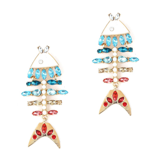 Creative Inlaid Color Diamond Fishbone Vintage Fashion Alloy Animal Earrings