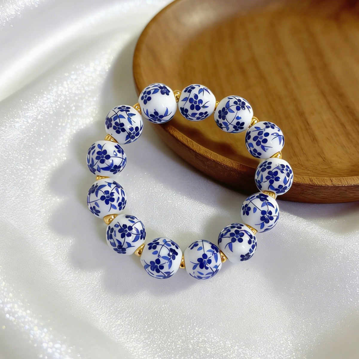 Men's Blue White Porcelain Pattern Lady Literature Antique Bracelet