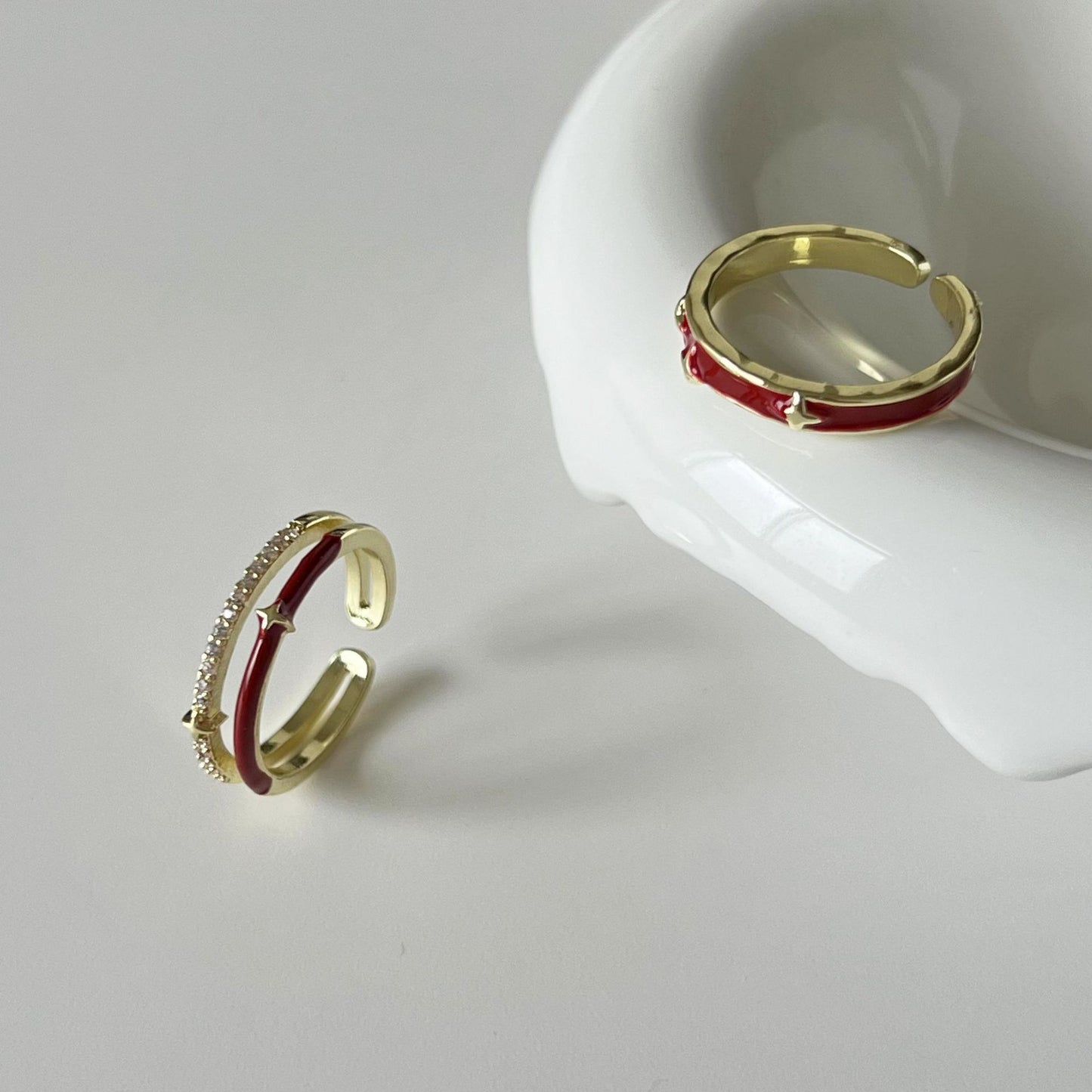 Festive Red Drip Glazed Female Niche Rings