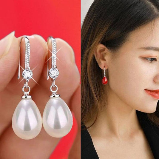 Women's Oval Pearl For Long Water Drop Stud Earrings