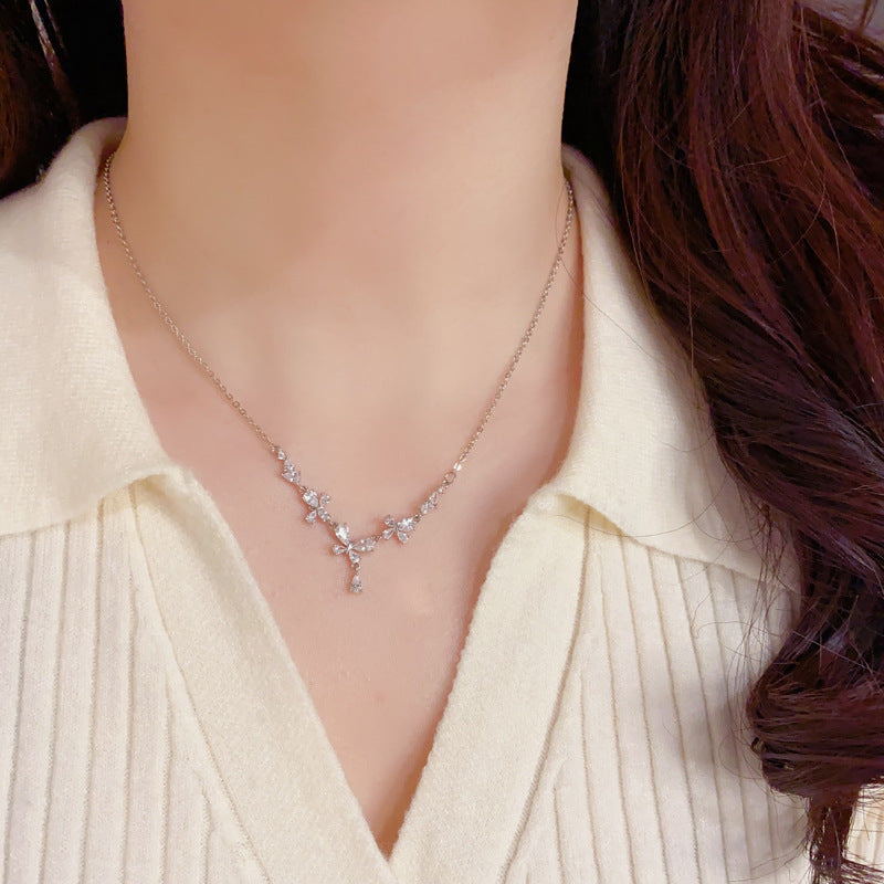 Light Luxury High-grade Zircon Butterfly Water Drop Exquisite Fashion Simple Necklaces
