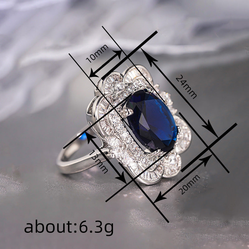 Style Dignified Flowers Rose Female Imitation Sapphire Oval Rings