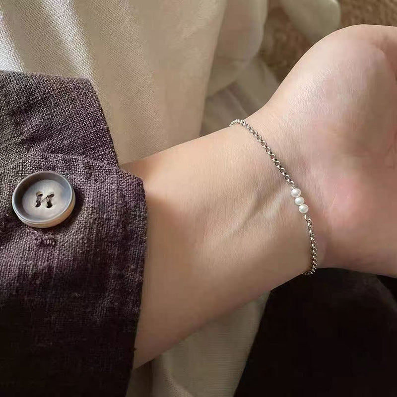 Women's Exquisite Sterling Sier Snake Bones Chain Ball Stitching Asymmetric Light Bracelet