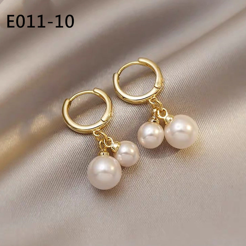 Women's Sier Needle Mermaid Pearl Retro Simple Graceful Earrings