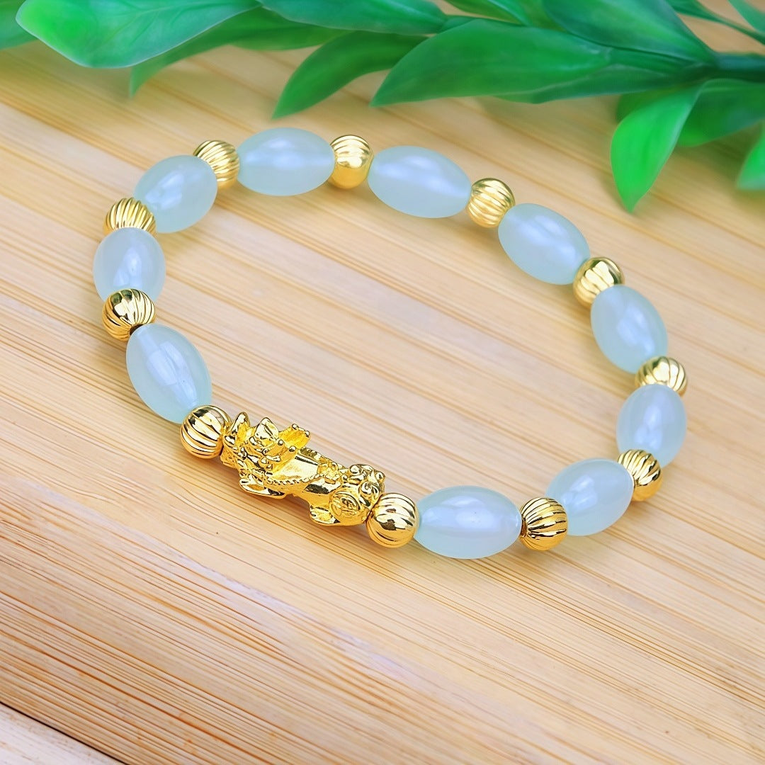 Jade Barrel Beads Gold Pi Longevity Bracelets