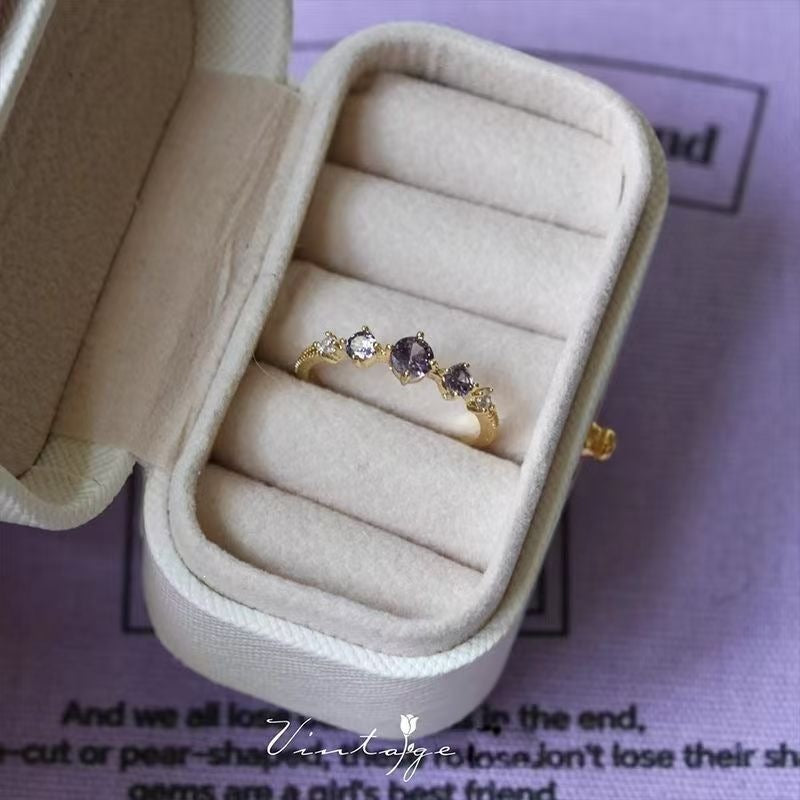 Women's Style Design Light Luxury Olive Green Purple Zircon Exquisite Minority Ring