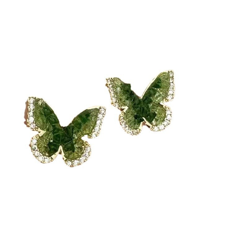 Blue Crystal Butterfly Flower Fashion Simple Fresh Light Luxury High Earrings