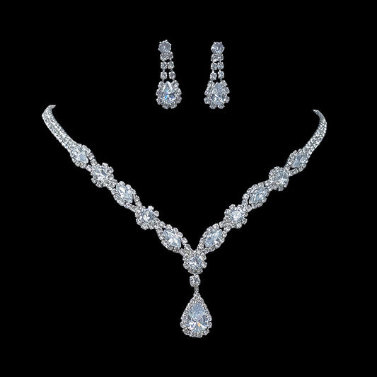 Women's Sier Advanced Elegant Clavicle Chain Water Drop Flower Jewelry Set