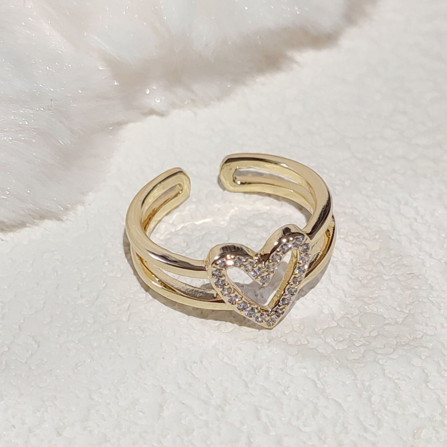 Women's Fashion Simple Hollow Double Layers Loving Heart Niche Ring